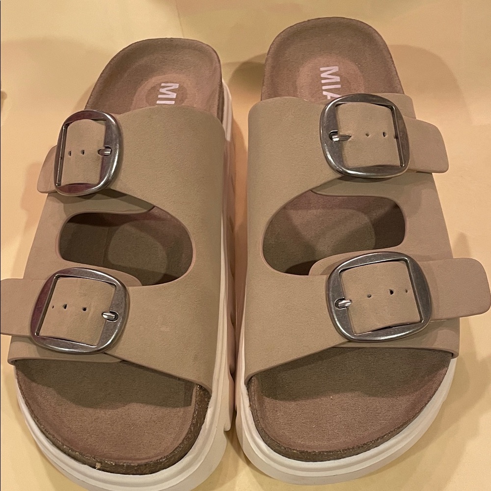 MIA Tan platform Double Buckle Sandals in size 10